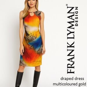 Frank Lyman minimalist maximalist gold neckline sheath dress size8 snake pattern